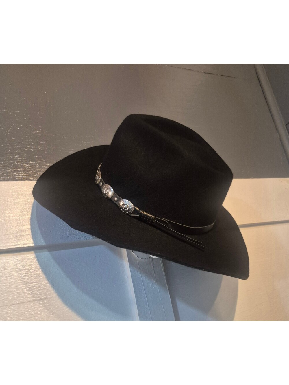 F&M hat company Wool Western Hat Black Concho Band Sz M Boho - Picture 3 of 7